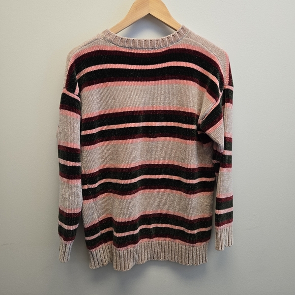 Forever 21 Small Chenille Soft Striped Oversized Sweater Tan Pink Burgundy Green - Picture 4 of 5